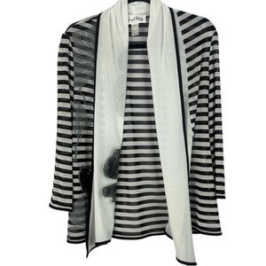 Joseph Ribkoff Floral Detailed Black and White Sheer Striped Cardigan Size 12